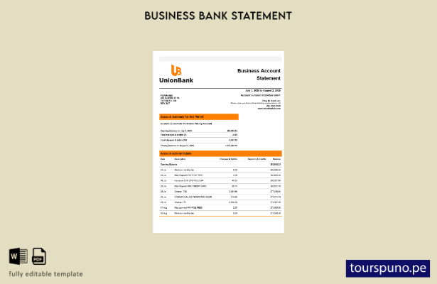 listo para imprimir declaración de la empresa Unionbank Plantilla en formato Wor
